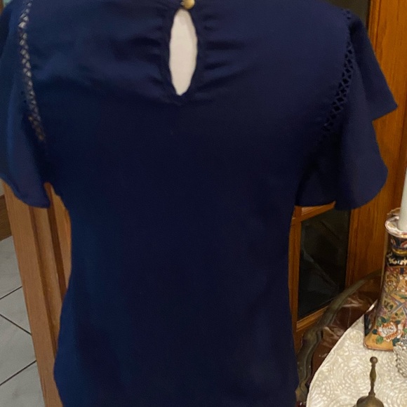 Navy blue blouse with ruffle sleeves by Haute Monde size Small - Picture 7 of 7